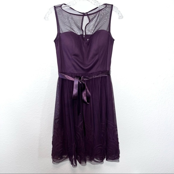 Eliza J Dress Women Small Purple Fit & Flared Chiffon illusion sleeveless Bow  i - Picture 2 of 10